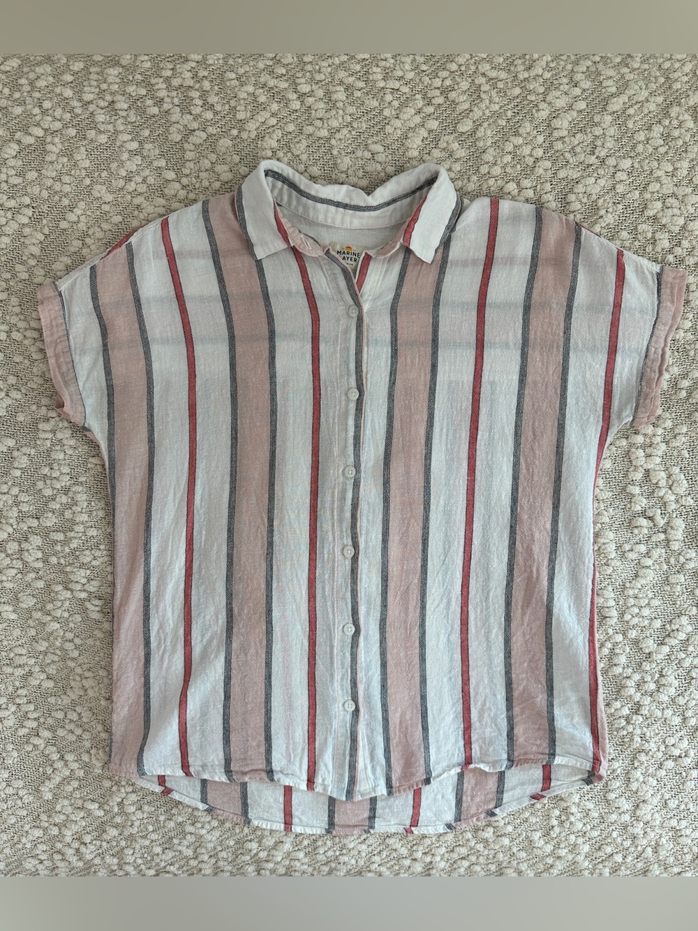 Marine Layer Striped Linen Blend Short Sleeve Button Down Top Size Medium